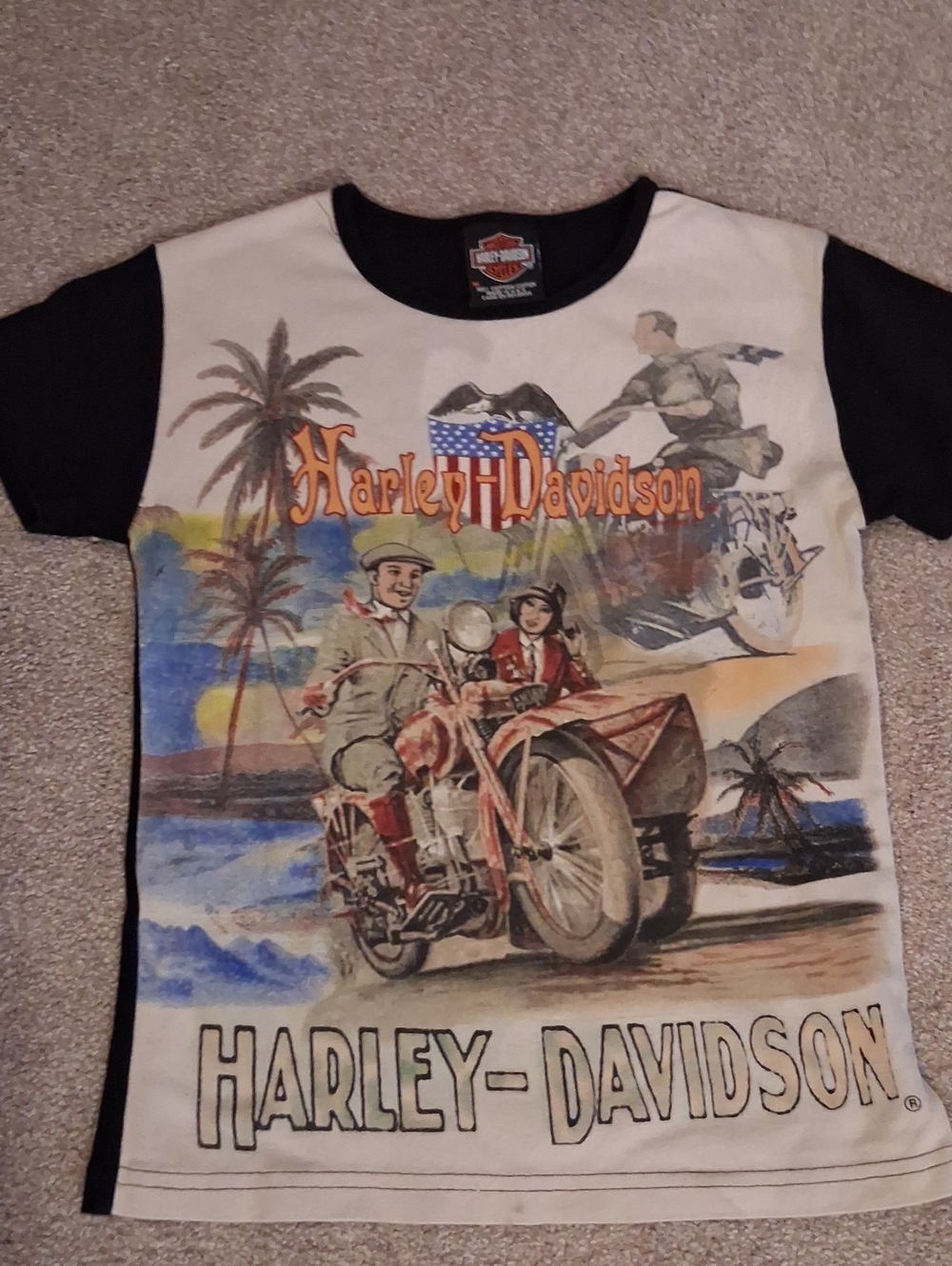 Vintage Harley-Davidson Graphic Baby Tee. Vintage beach & sidecar.(Rare) S